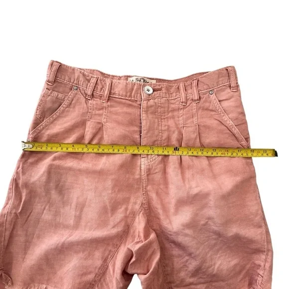 Free People Utility Harem Linen Bermuda Jean Shorts Bohemian Braided Rose Pink 2 - Picture 10 of 15